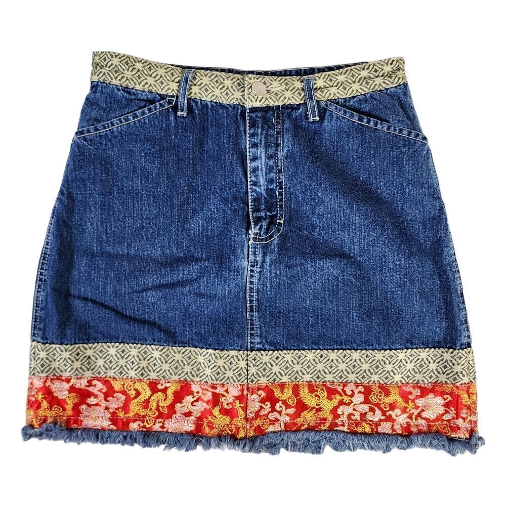 Jordache Vintage y2k/ 90s Denim Floral Mini Skirt